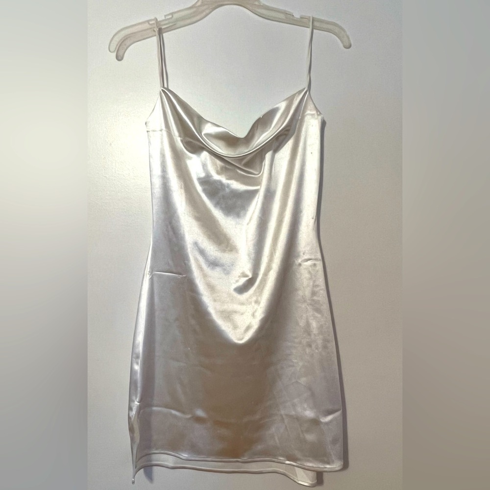 Forever 21- white satin cowl neck mini dress